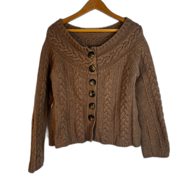 GAP Chunky Knit Sweater Button Front Lambs Wool Blend Size MD Neutral Boatneck - Picture 1 of 7